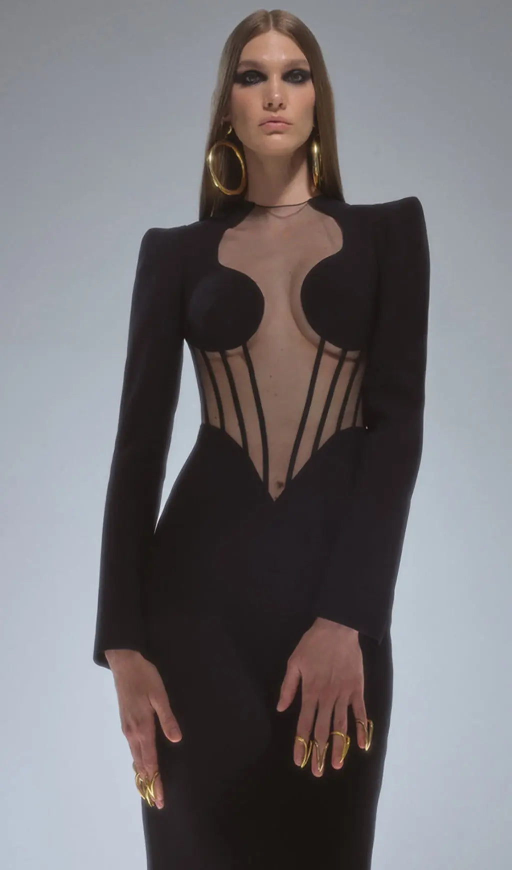Black Mesh Corset Detail Bandage Long Dress Flowering Girl