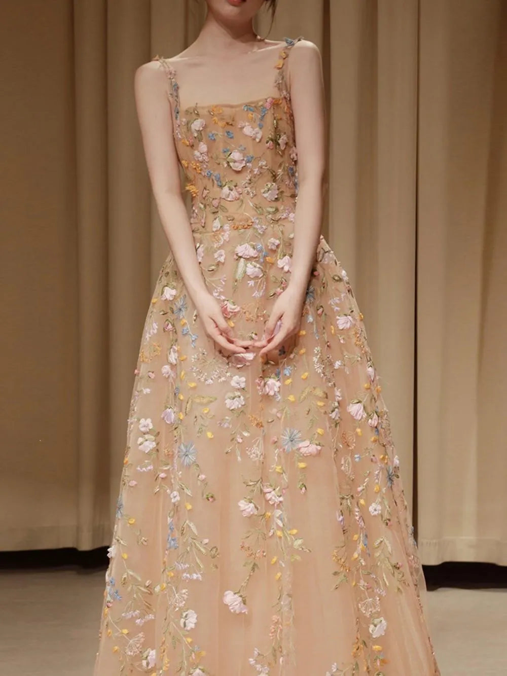 Mayumi Flower Embroidery Mesh Maxi Dress Flowering Girl