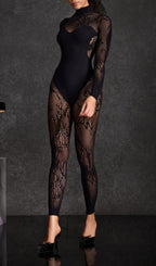 Hyetala High Neck Lace Cutout Jumpsuit Flowering Girl