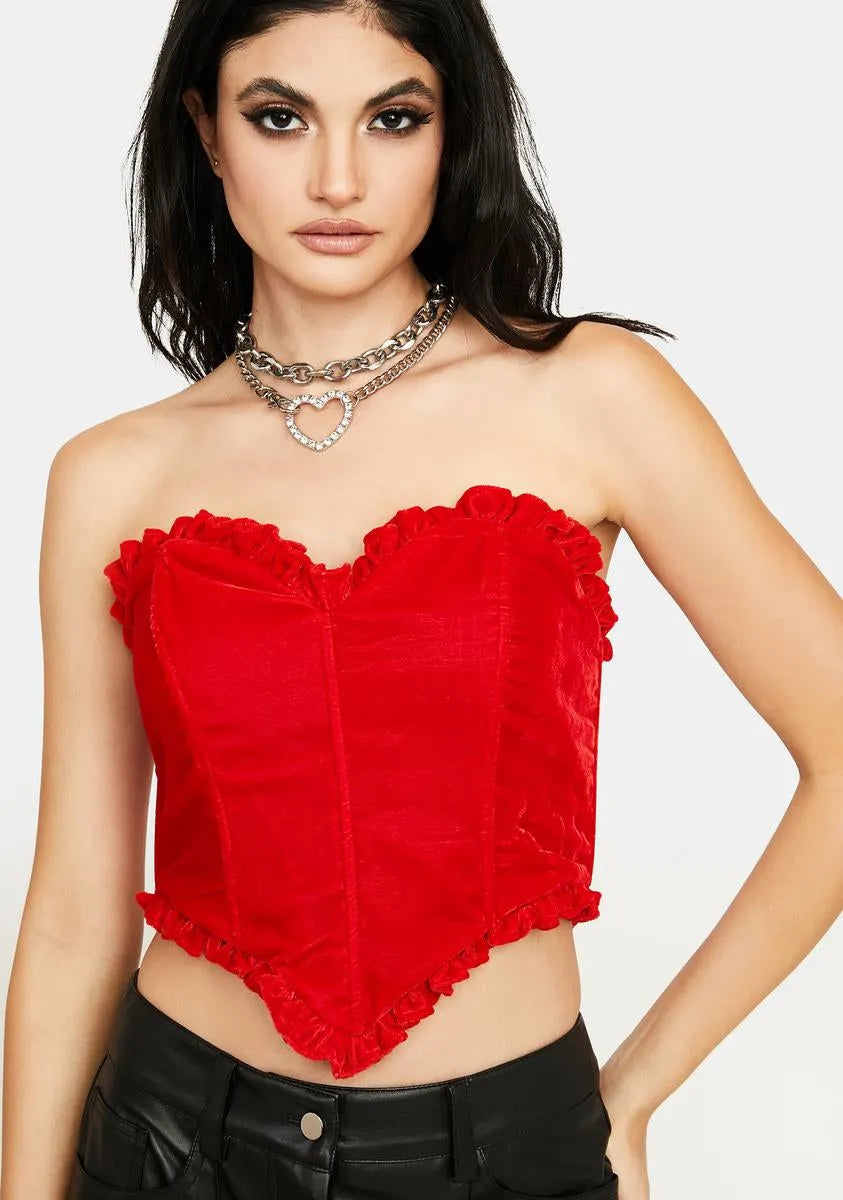 Velvet Heart Shaped Bustier Top Flowering Girl