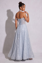Ice Blue Glitter-Dusted Tulle A-Line Gown Flowering Girl