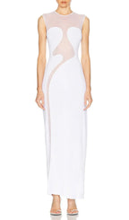 Fadia White Mesh Bandage Maxi Dress Flowering Girl