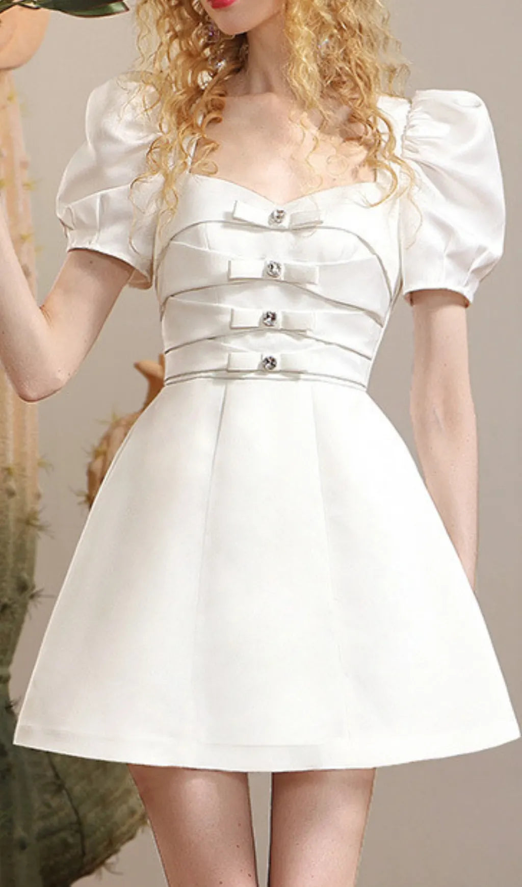 Conal White Bow Puff Sleeve Mini Dress Flowering Girl