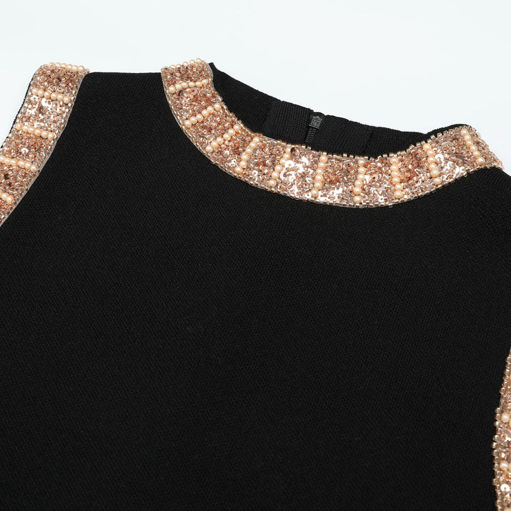 Kimberlina Black Sleeveless Beaded Knit Midi Dress Flowering Girl