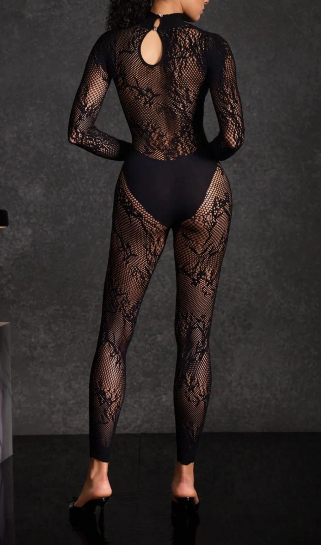 Hyetala High Neck Lace Cutout Jumpsuit Flowering Girl