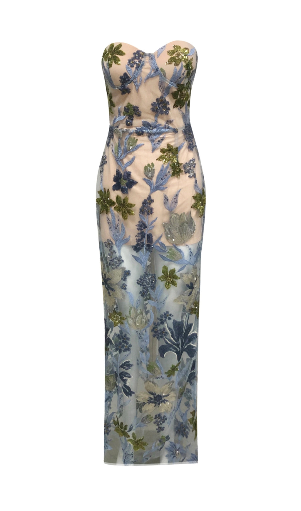 Danyl Blue Strapless Flower Sequin Maxi Dress Flowering Girl