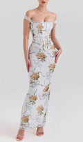 Isabeau Strappy Floral Corset Maxi Dress Flowering Girl
