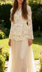 Ionut Long Sleeve Butterfly Mesh Two-Piece Set Flowering Girl