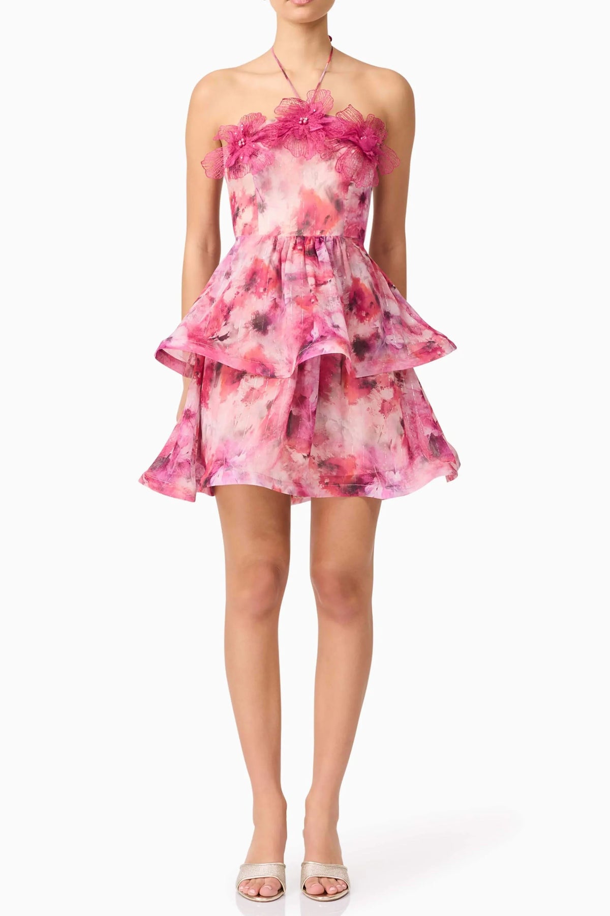 Evalina Floral Mini Dress In Pink Flowering Girl