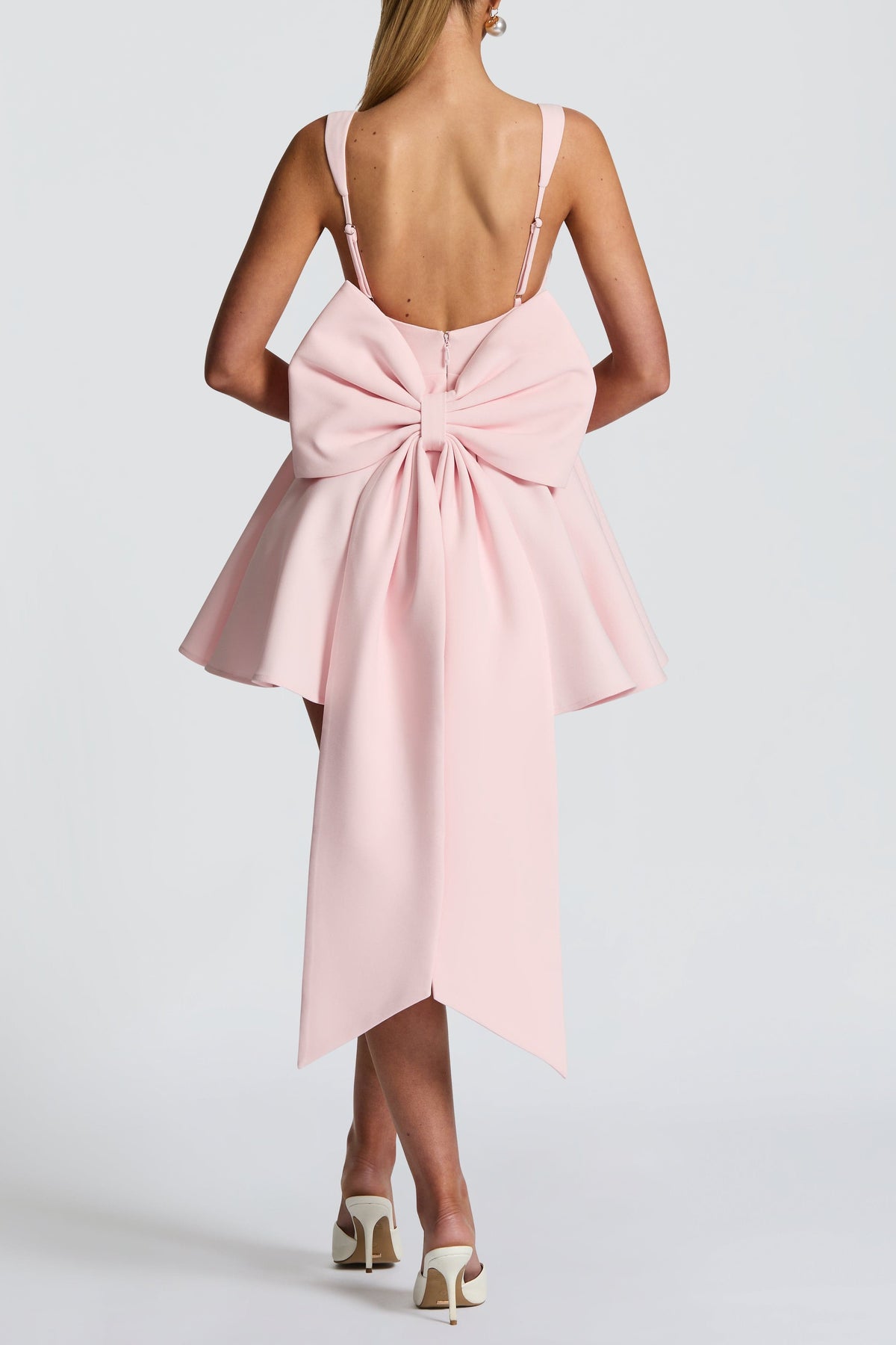 Kristin Back Bow Embellished Mini Dress In Blush Flowering Girl
