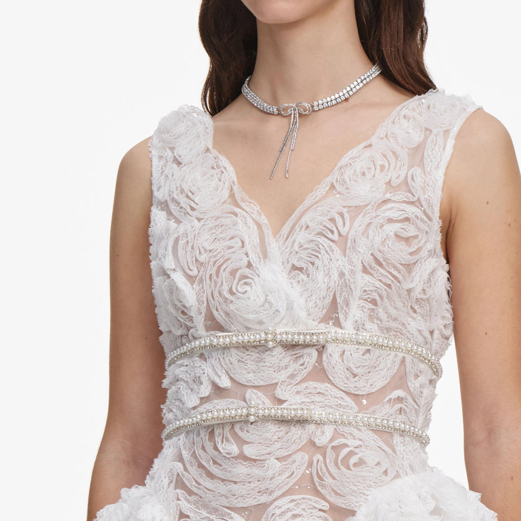 White Sequin Tulle And Lace Mini Dress Flowering Girl