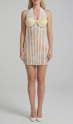 Kena White Halter Lace Corset Mini Dress Flowering Girl