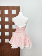Bow Woven Lace Tube Top Mini Dress In Pink Flowering Girl