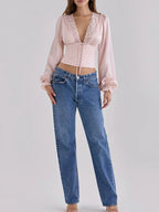 Maysa Pink Satin Lace Long Sleeve Top Flowering Girl
