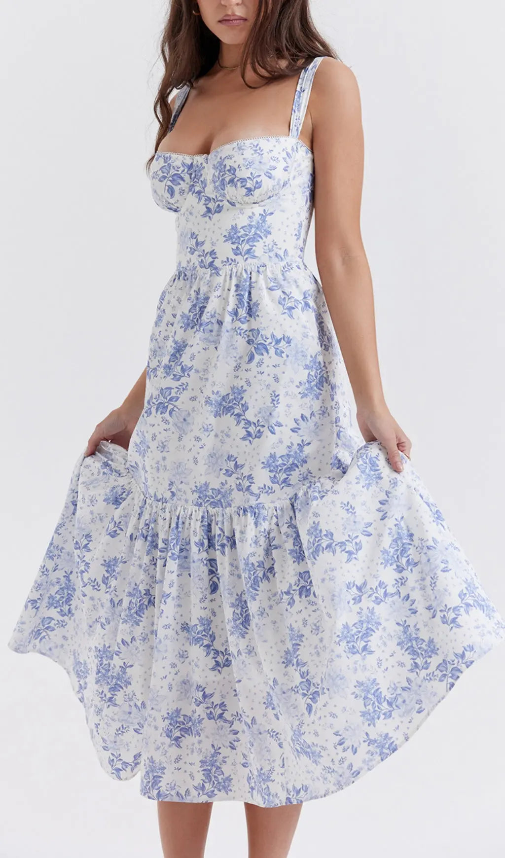 Blue Print Midi Sundress Flowering Girl