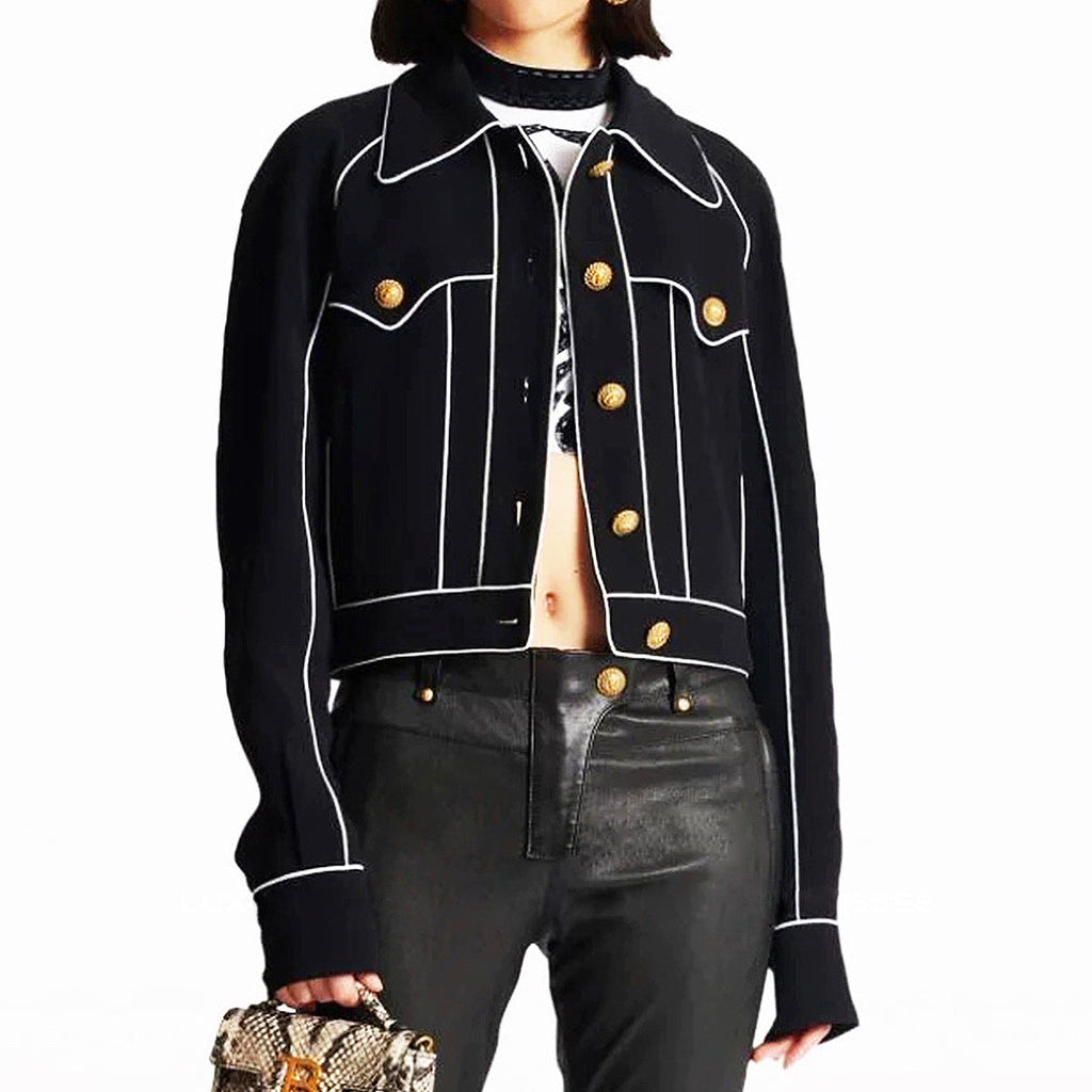 amity seven-button black piped-trim jacket Flowering Girl