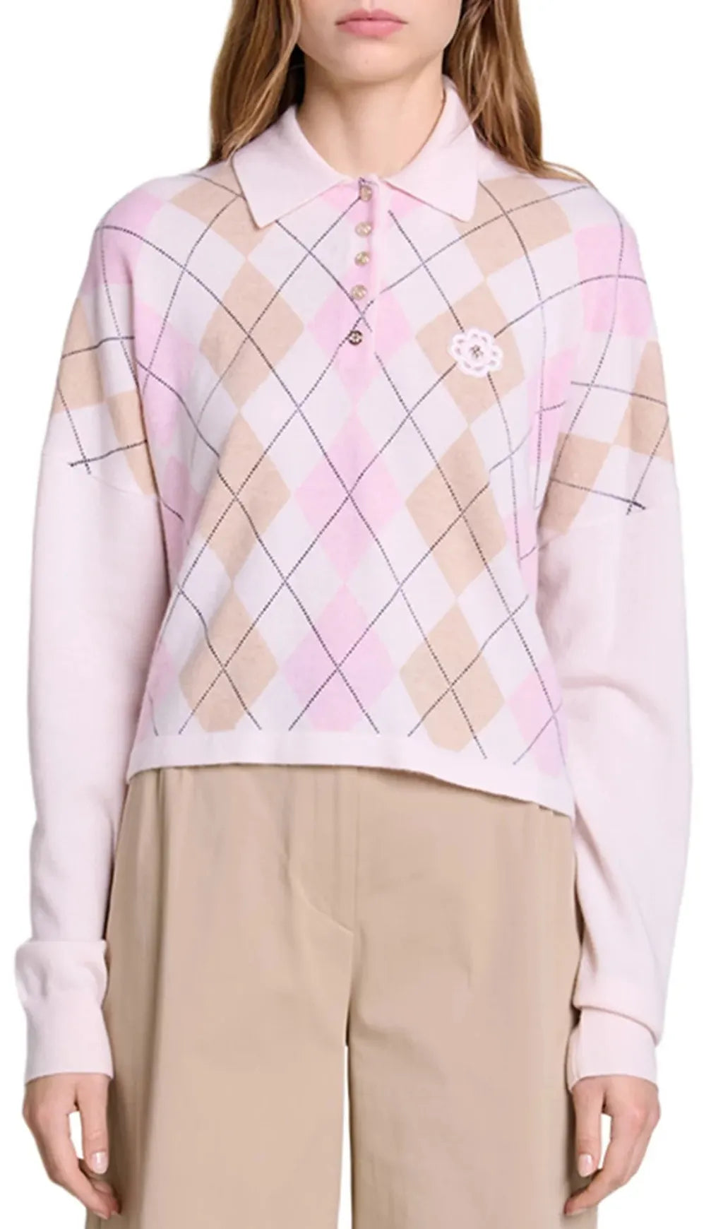 Magrille Check Print Polo Style Jumper Flowering Girl