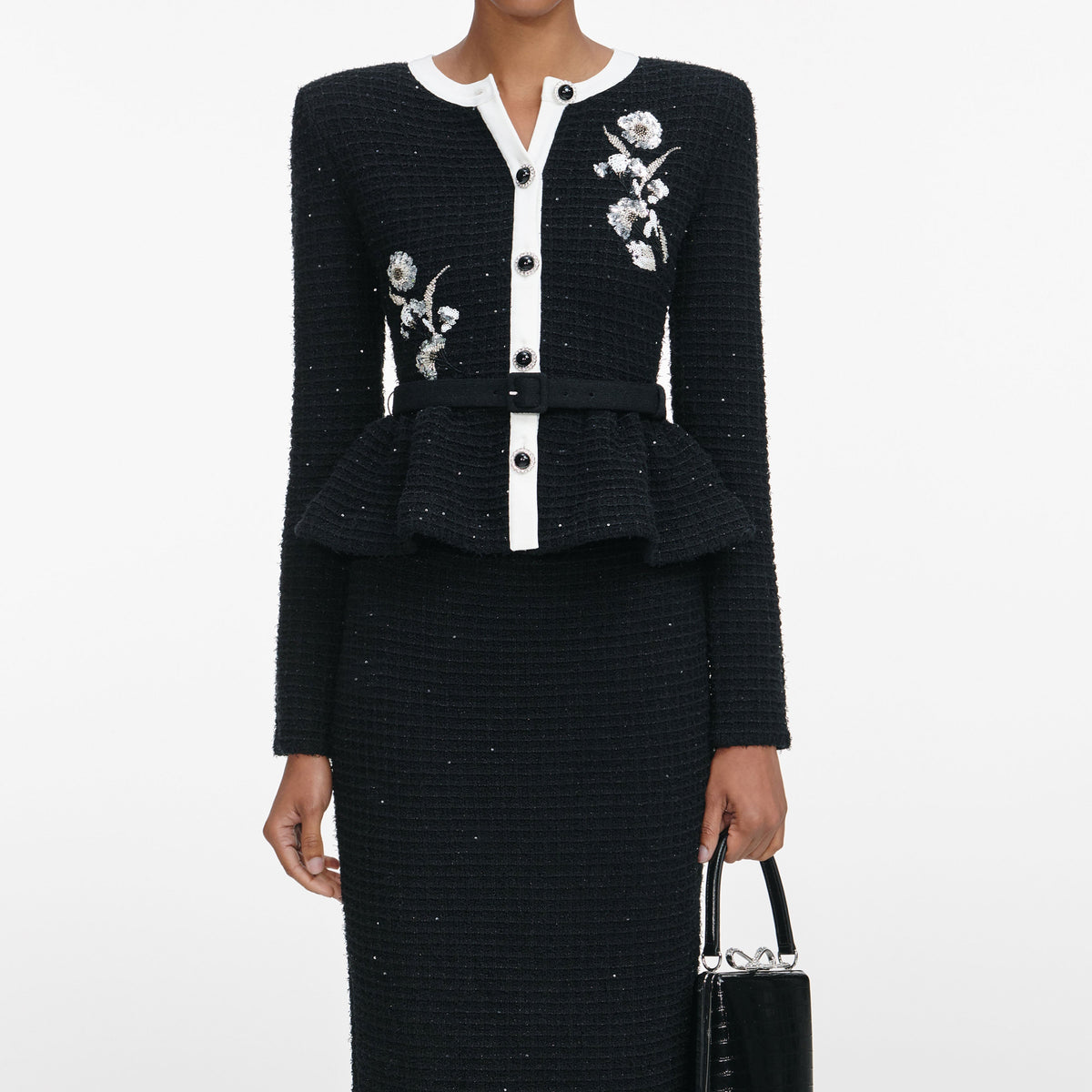 Vicky Black Floral Textured Knit Midi Dress Flowering Girl