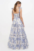 Floral Sweetheart Neck Frill Maxi Dress Flowering Girl