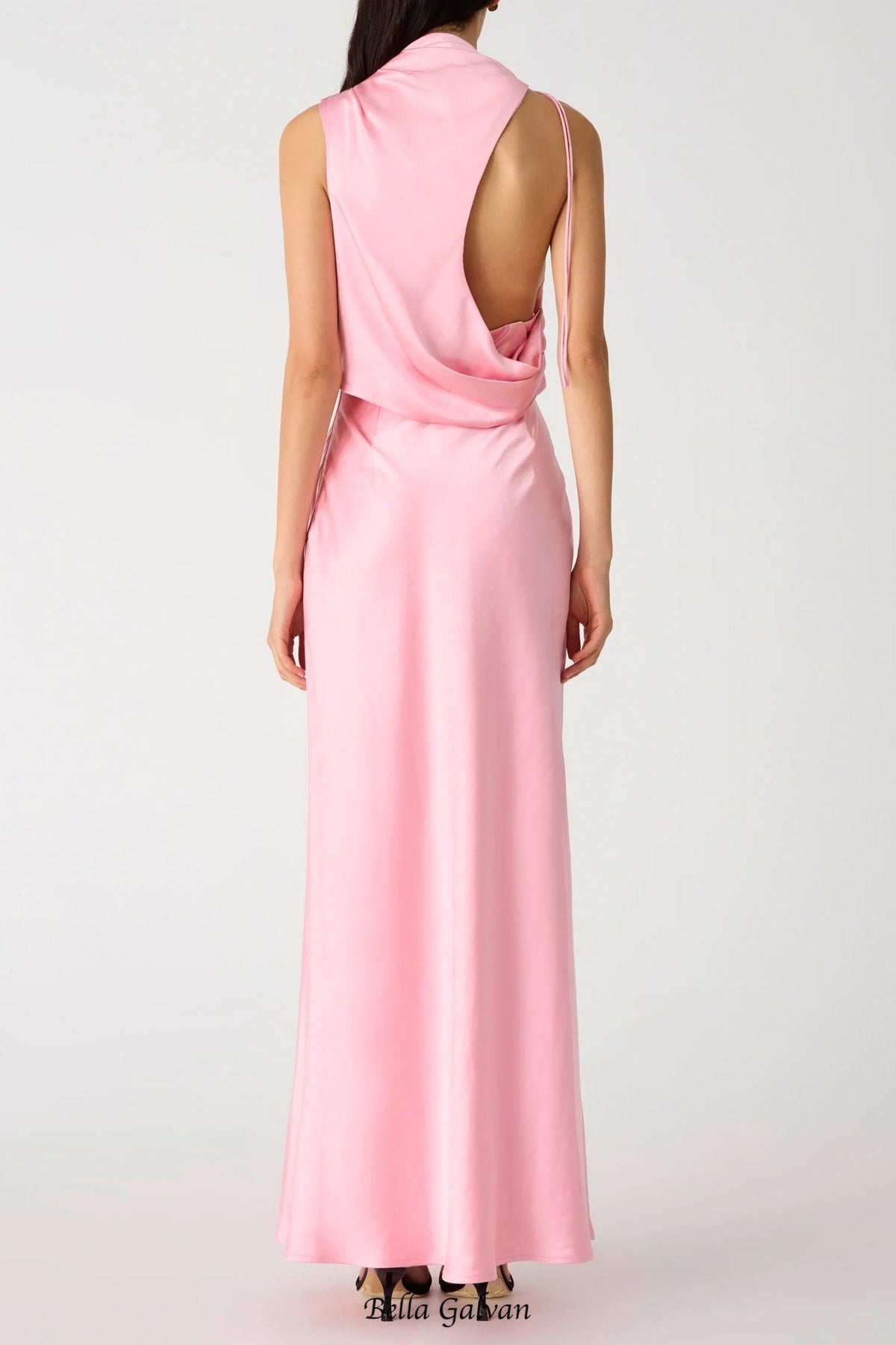 sleeveless backless satin maxi dress in pink Flowering Girl