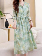 Martha Vacation Auricular Collar Jacquard Drawstring Dress Flowering Girl