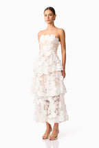Selene 3D Flower Tiered Maxi Dress In White Flowering Girl