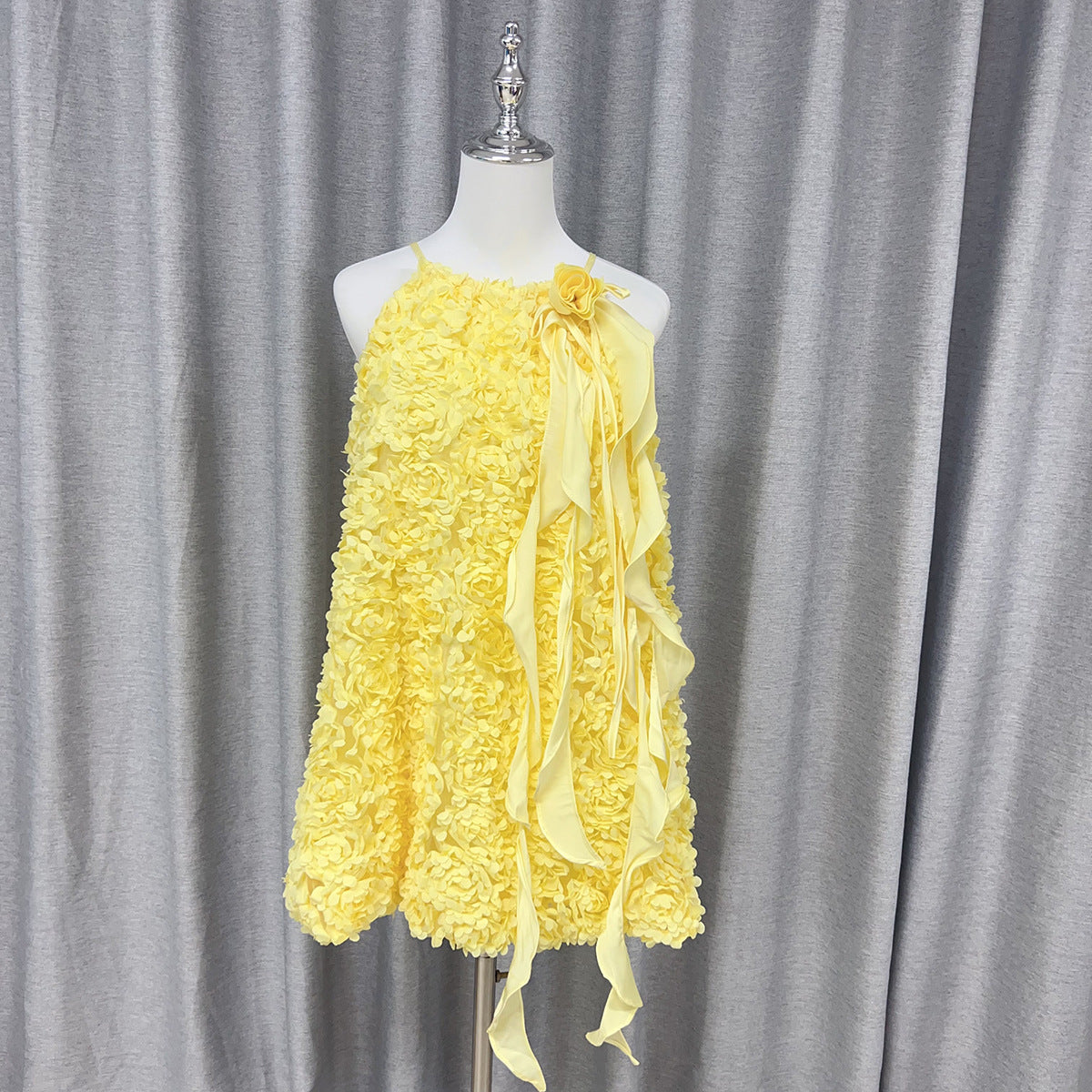 Ribbon halter mini dress in yellow Flowering Girl