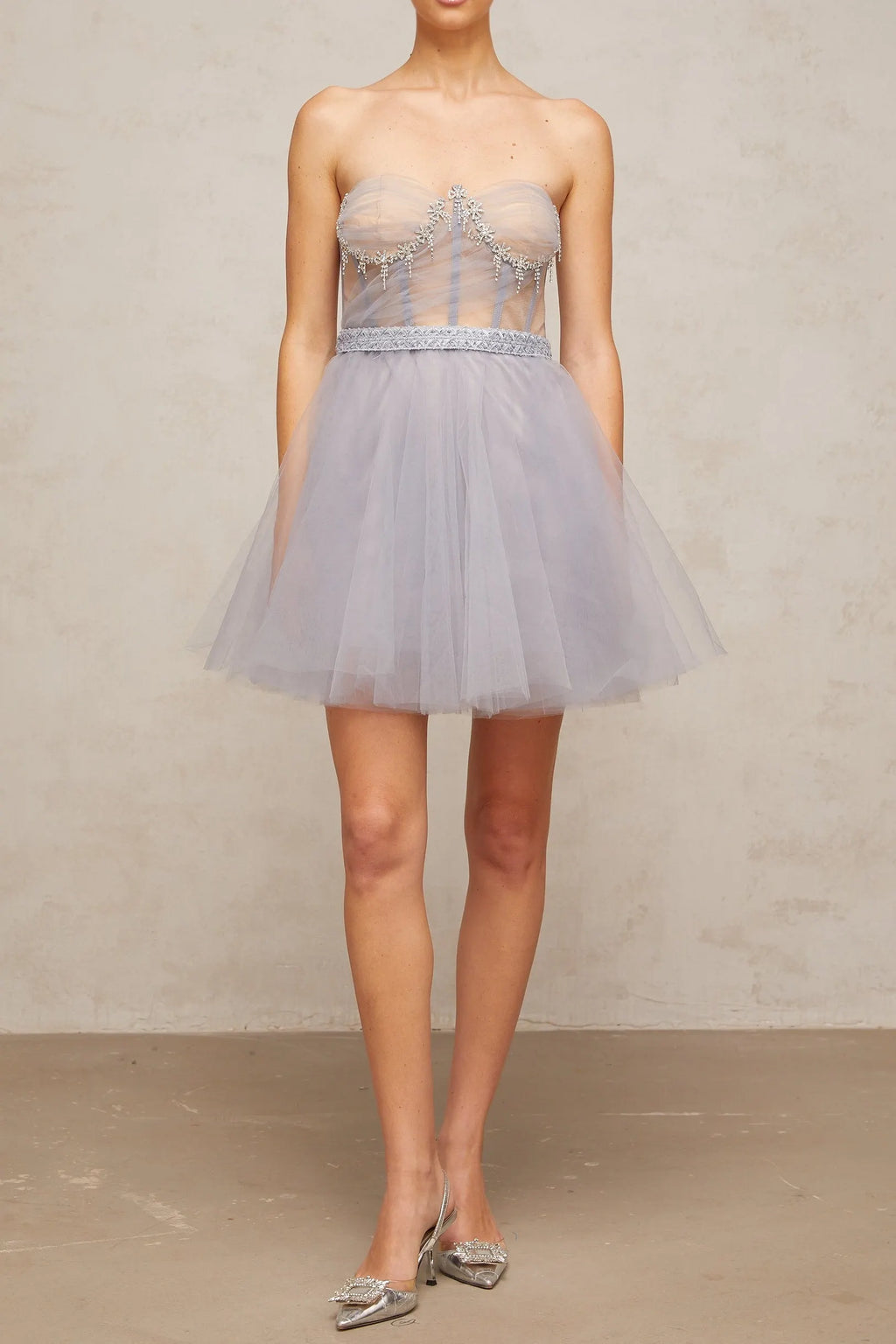Madeline Grey Embellished Puff Tulle Mini Dress Flowering Girl