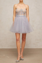 Madeline Grey Embellished Puff Tulle Mini Dress Flowering Girl