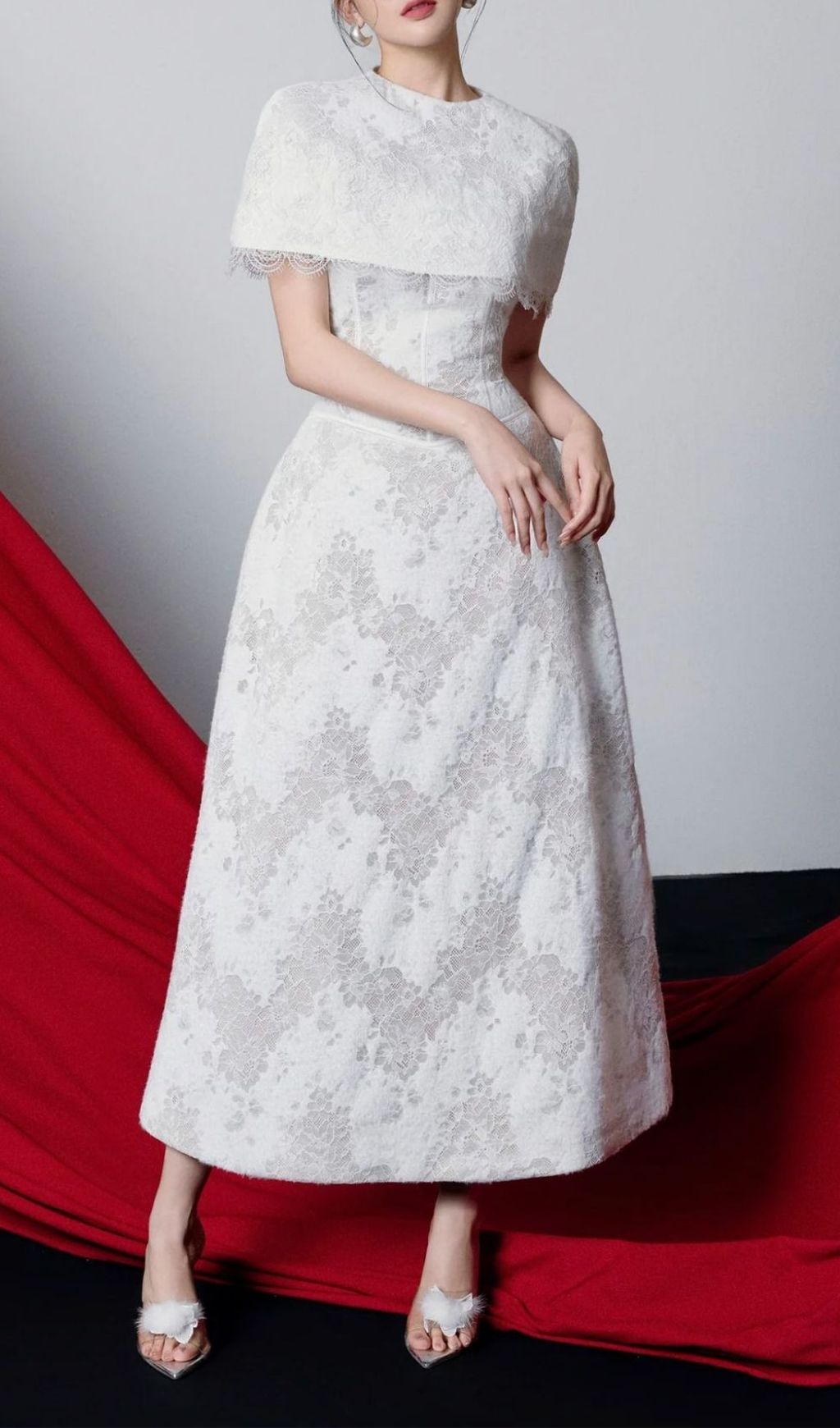 Keoni White Lace Midi Dress Flowering Girl