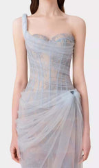 Anandi Blue Mesh Corset Maxi Dress Flowering Girl