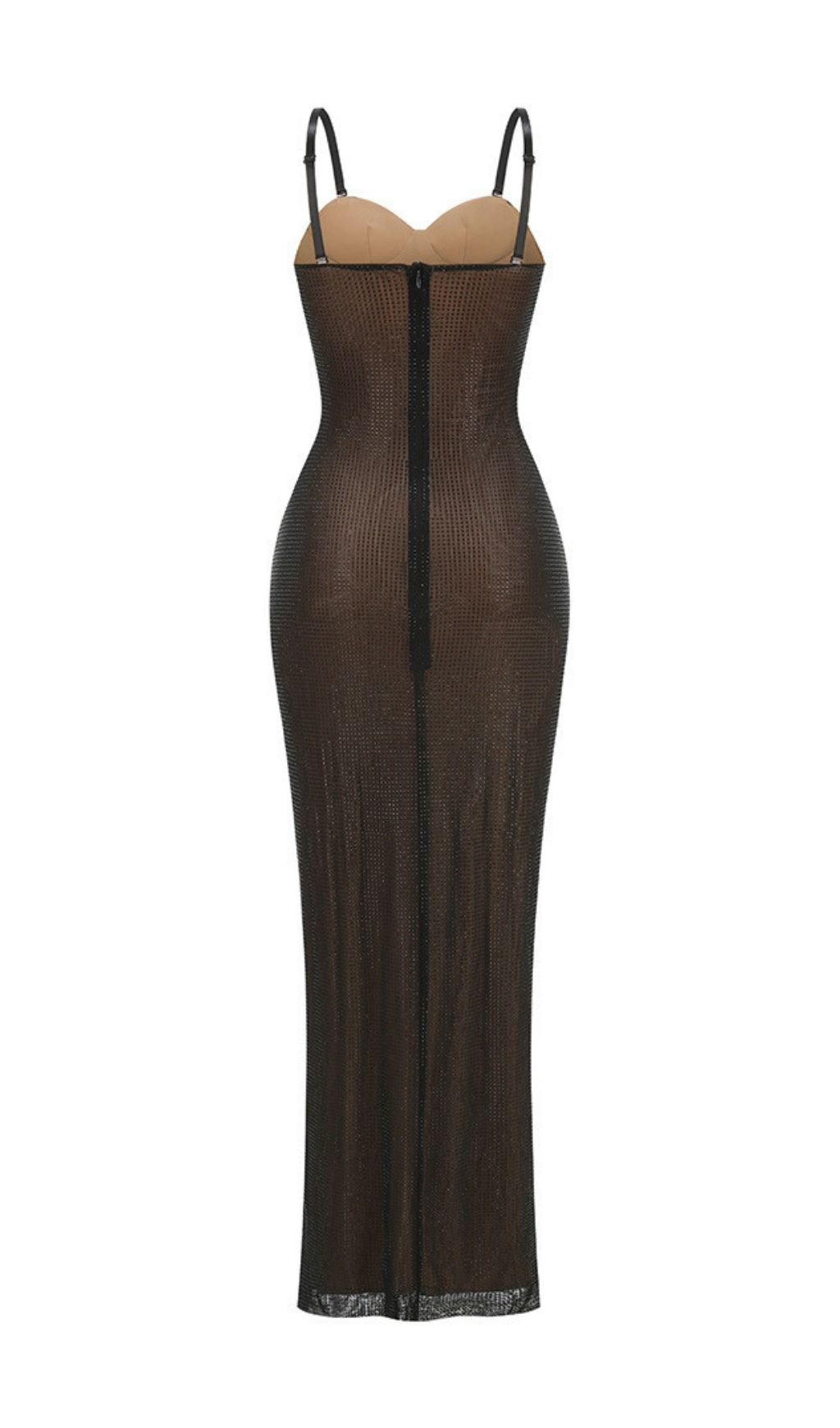 Zelyxra Spaghetti Mesh Rhinestone Maxi Dress Flowering Girl