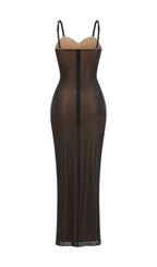 Zelyxra Spaghetti Mesh Rhinestone Maxi Dress Flowering Girl
