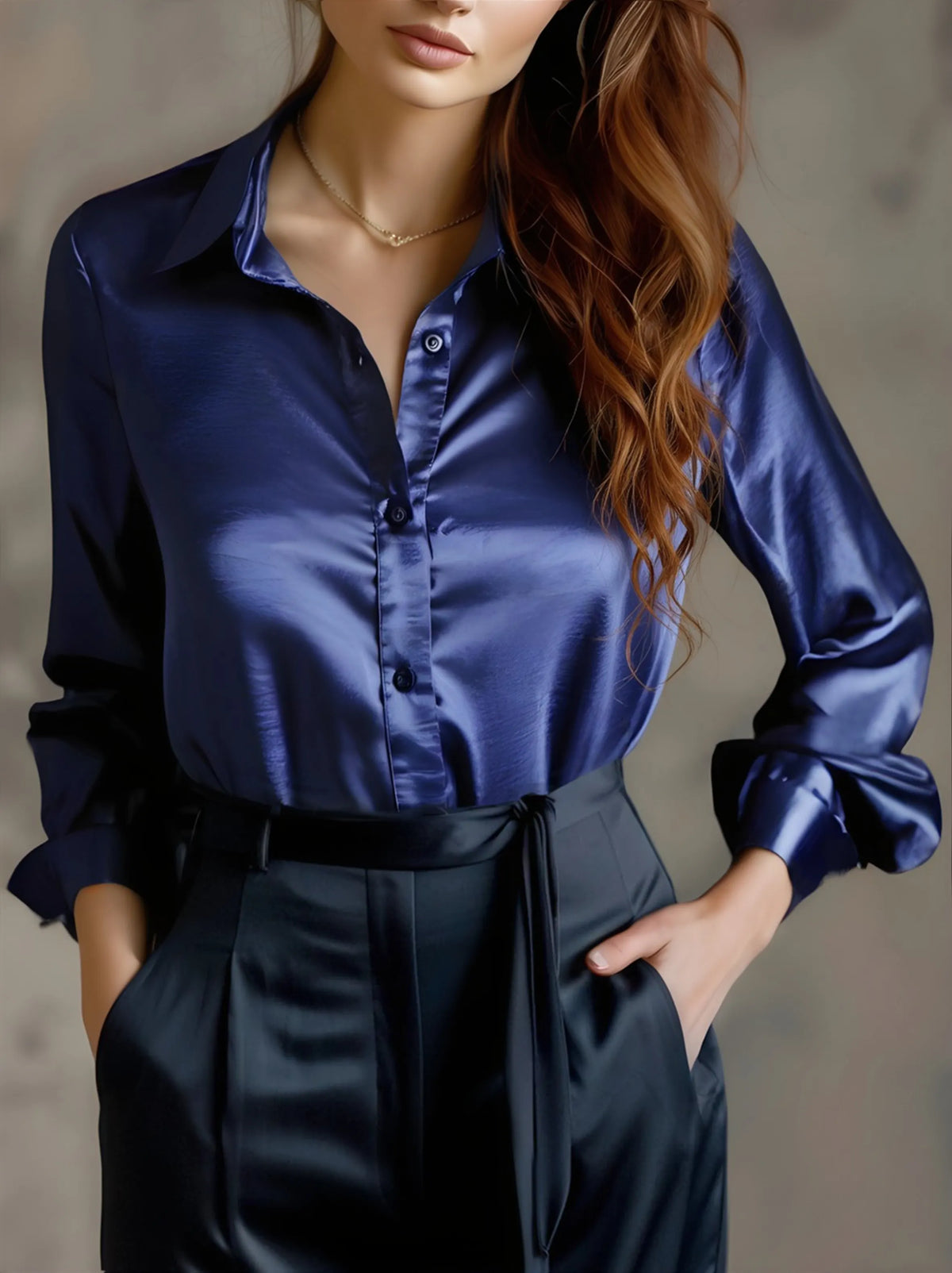 Elegant Black Satin Long Sleeves Blouse Flowering Girl