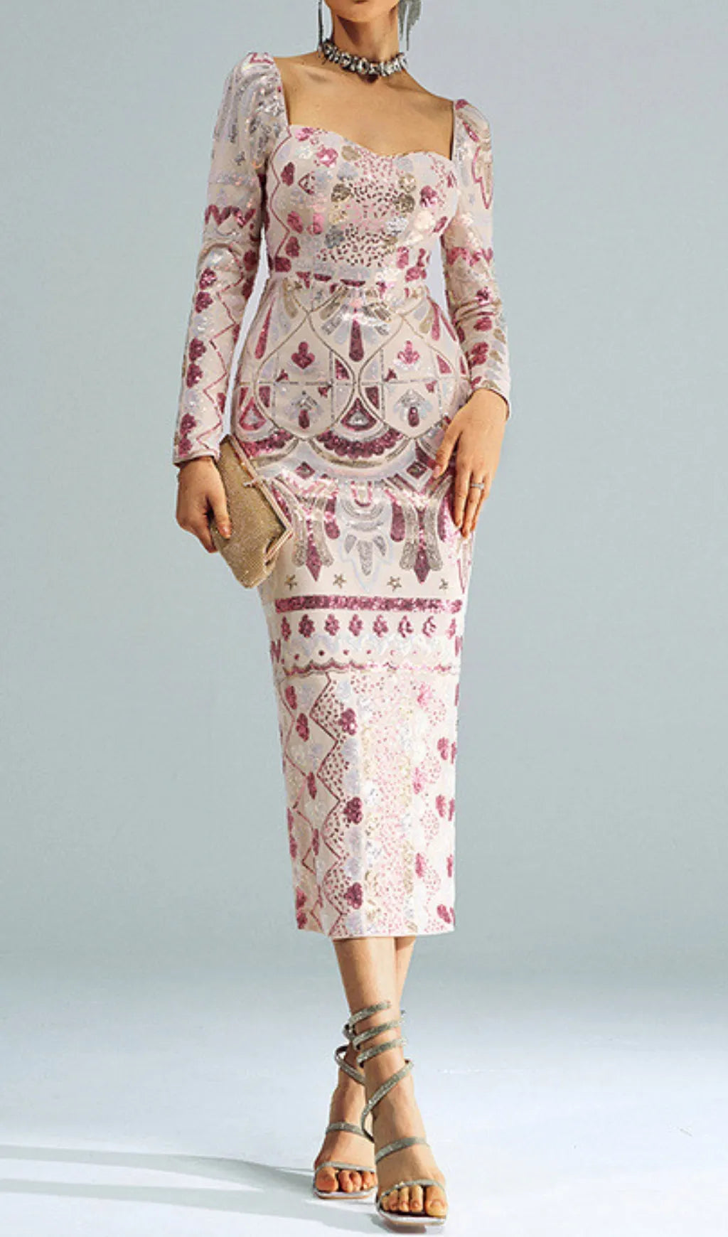 Cansu Long Sleeve Sequin Midi Dress Flowering Girl