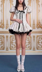 Wania White Polka Dot Mini Dress With Tie-Front Flowering Girl