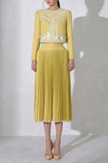 Draped Top Pleat Skirt Set In Yellow Flowering Girl