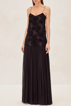 Lillie Spaghetti Floral Ruffle Maxi Dress - Black Flowering Girl