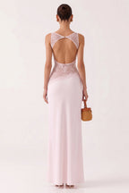 Soft Pink Lace Panel Maxi Dress Flowering Girl