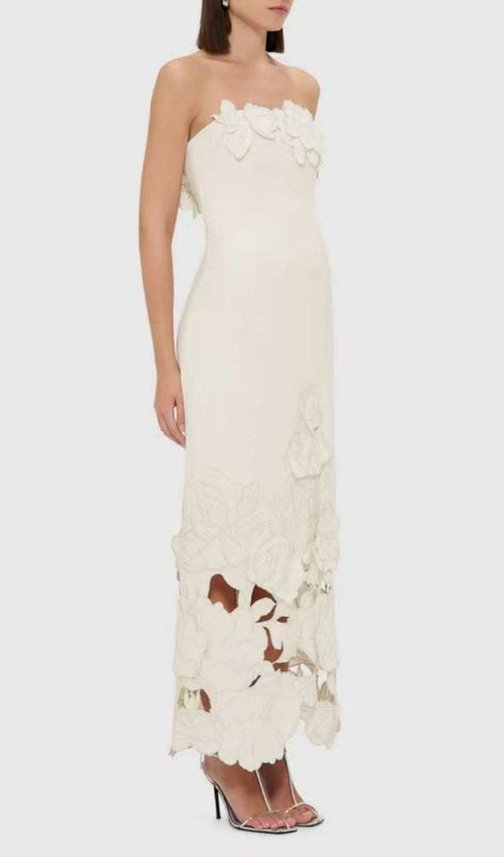 Rayna Appliqué Bustier Maxi Dress In White Flowering Girl