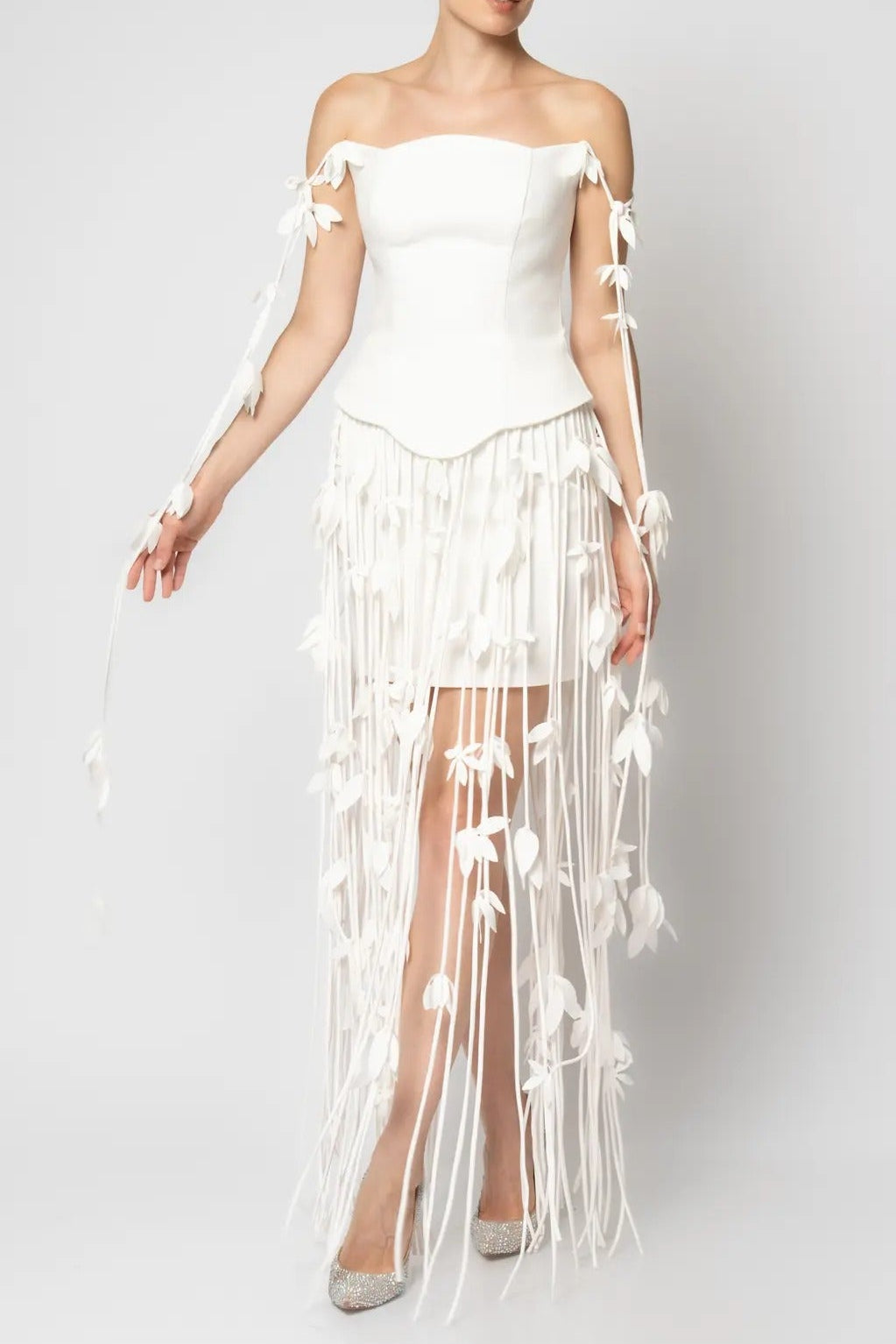 Hilary White Flower Tassel Strapless Mini Dress Flowering Girl