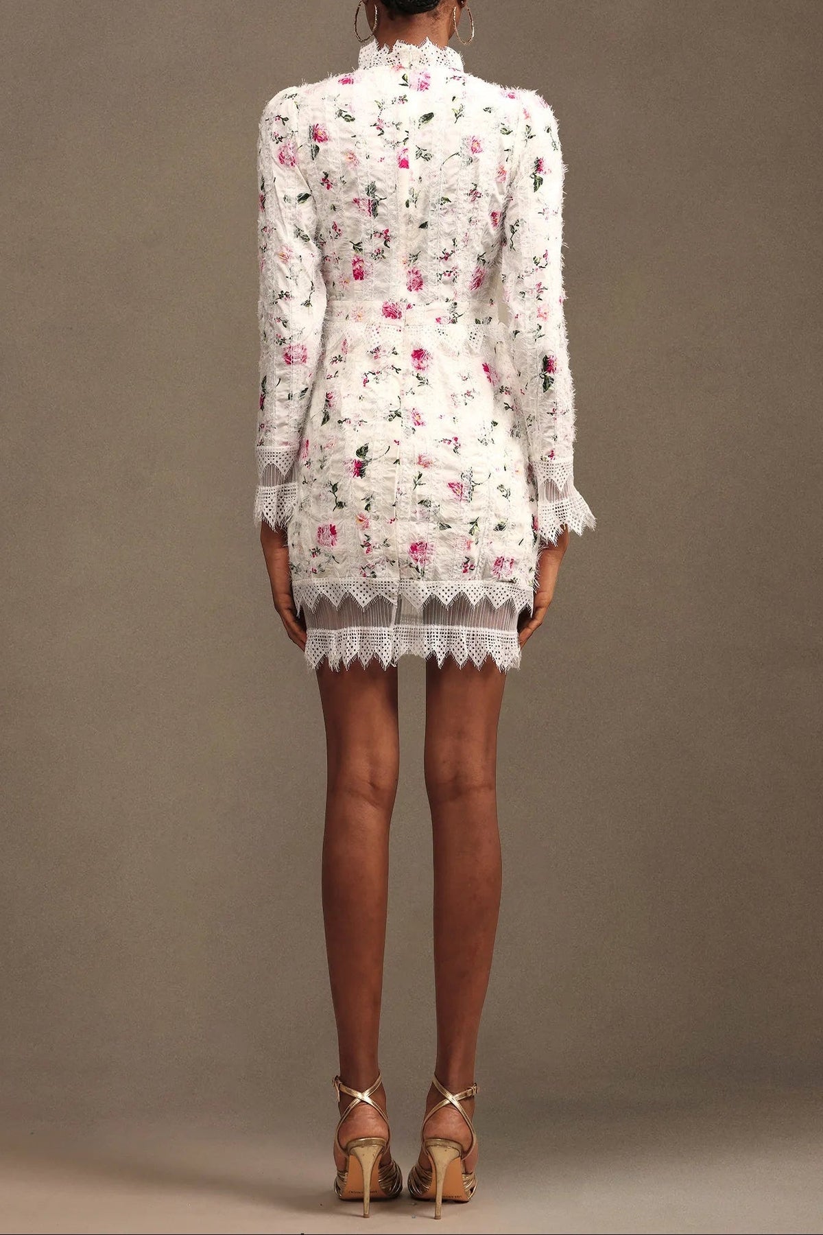 Sebastiane Lace-Trim Long-Sleeve Floral Midi Dress In White Flowering Girl
