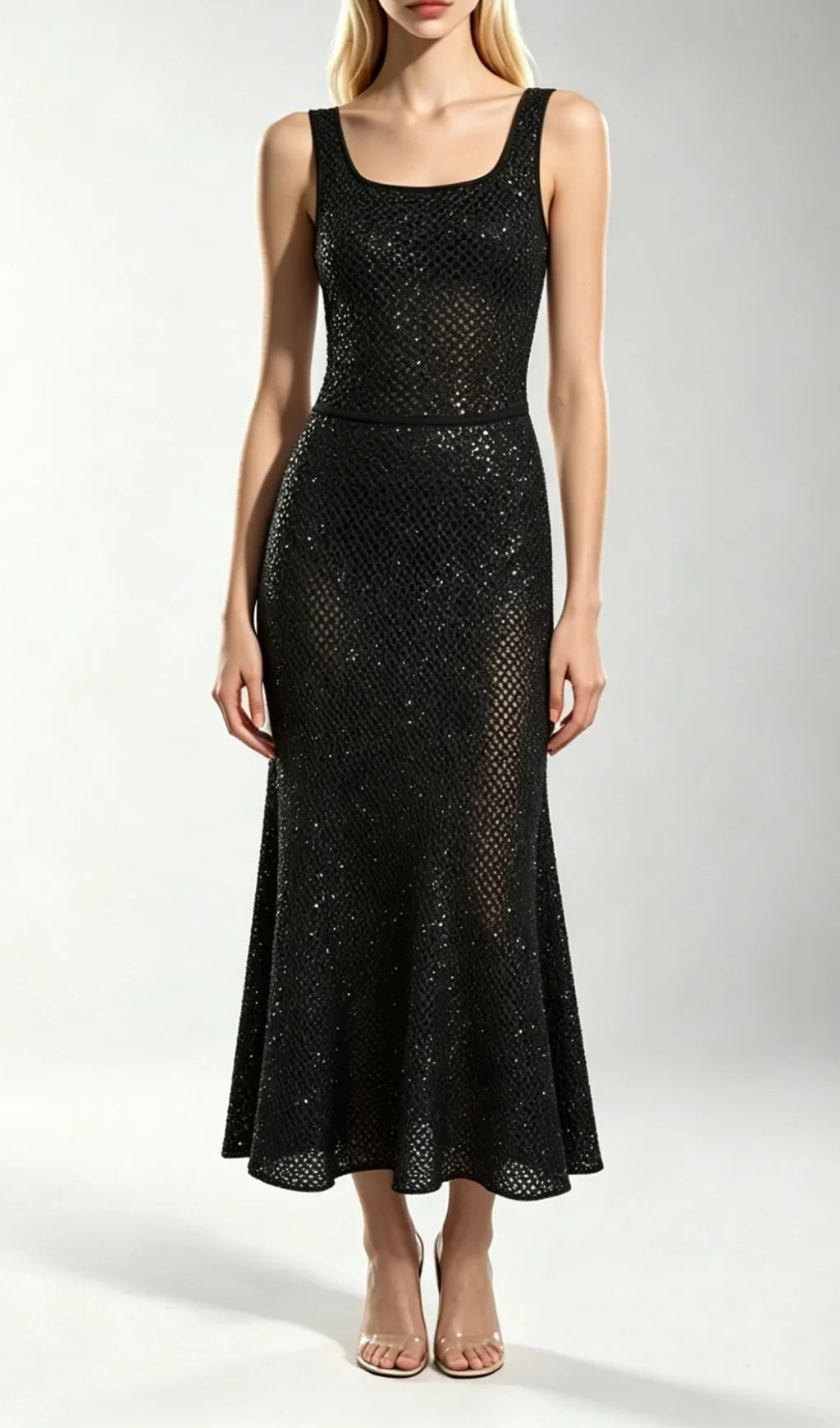 Kimbra Black Sleeveless Sequin Knit Midi Dress Flowering Girl