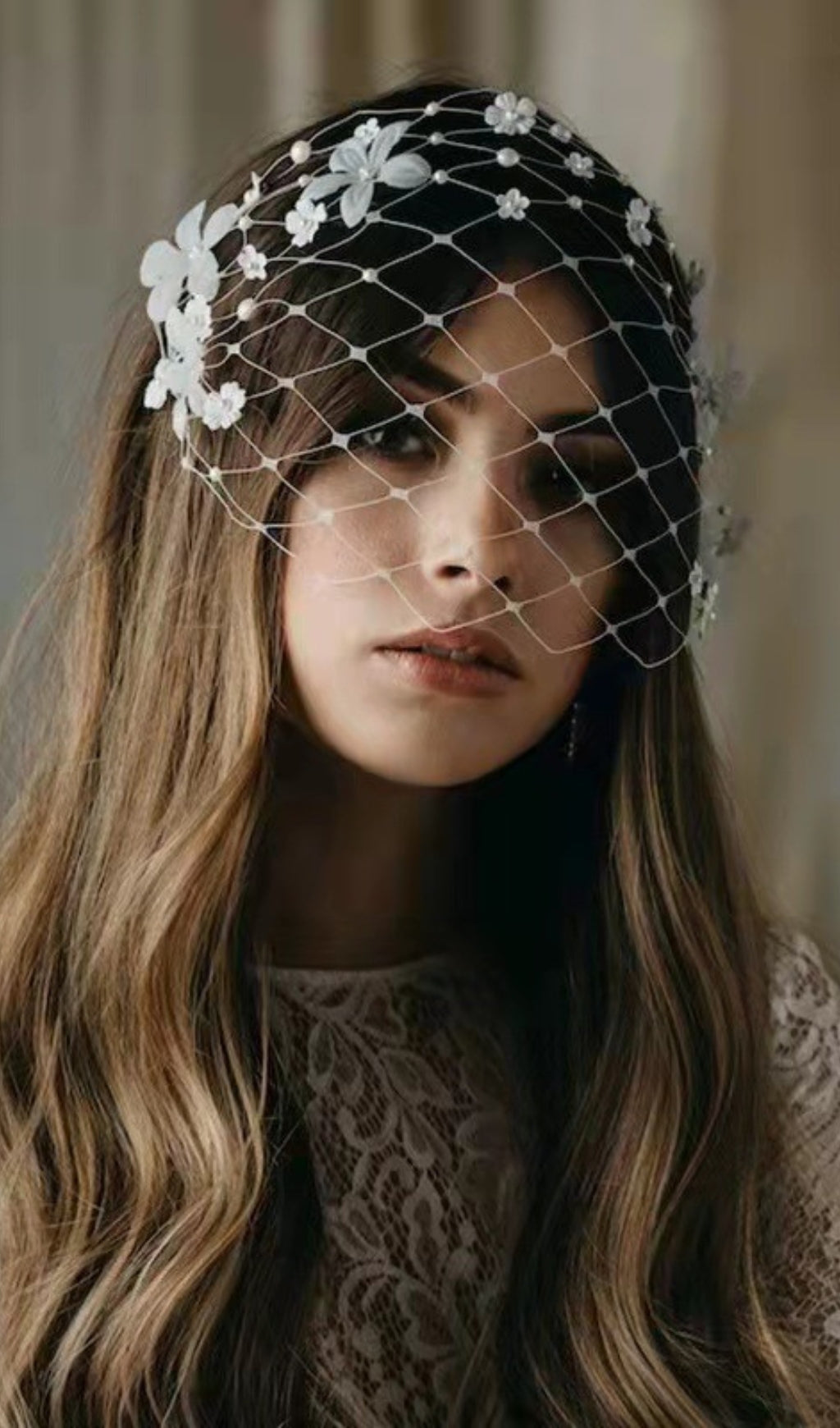 Vintage Pearl Petal Veil Flowering Girl