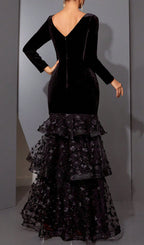 Hermine Black Long Sleeve Mesh Maxi Dress Flowering Girl