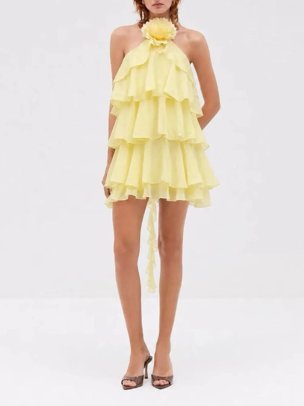 Miley Halter Flower Ruffle Mini Dress Flowering Girl