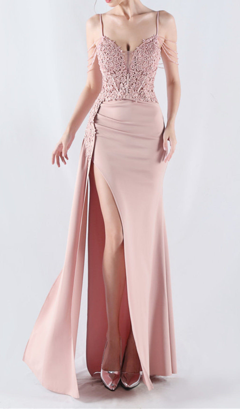 Chofa Pink Flower Bead Corset Maxi Dress Flowering Girl