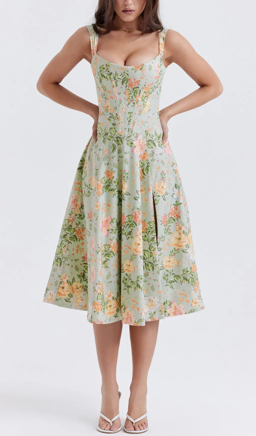 Light Jade Print Midi Sundress Flowering Girl