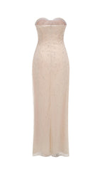 Ivory Strapless Pearl Maxi Dress Flowering Girl