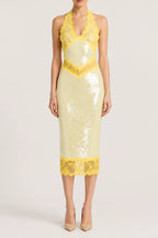 Halter Lace Trim Sequin Midi Dress Flowering Girl